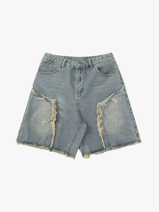 Thesupermade Retro Stitching Diamonds Embroidery Shorts