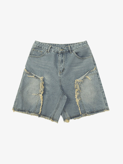 Thesupermade Retro Stitching Diamonds Embroidery Shorts