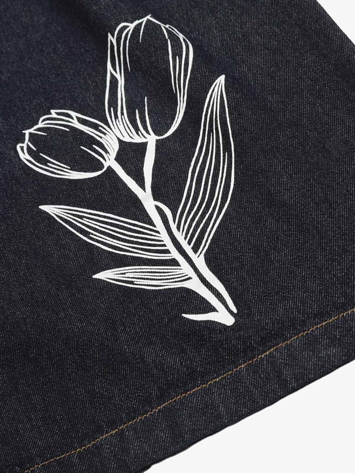 Vintage Graffiti Floral Print Jeans