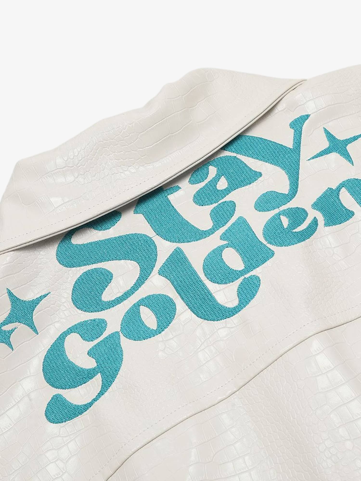 Thesupermade Star Embroidered PU Leather Jacket - 2358