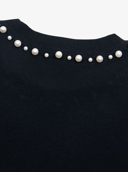 Elegant Pearl-Embellished Oversized T-Shirt