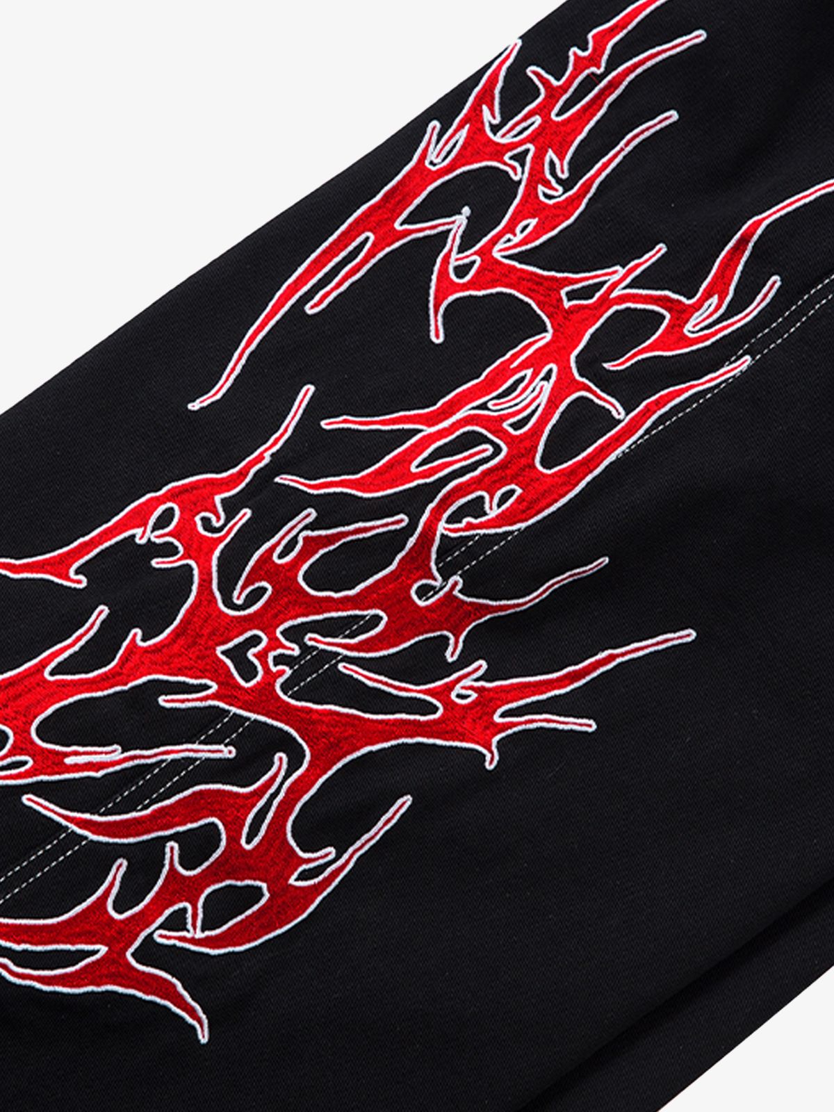 Contrast Flame Embroidered Baggy Jeans - 2364
