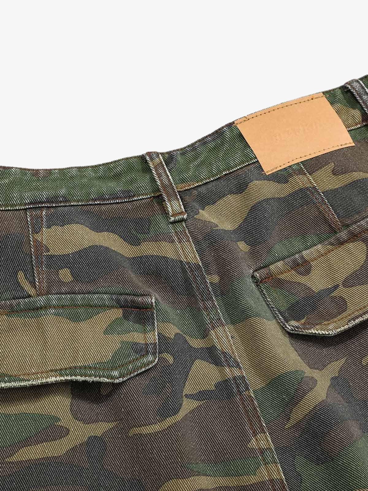 Ripped Camouflage Flared Cargo Pants - 2410