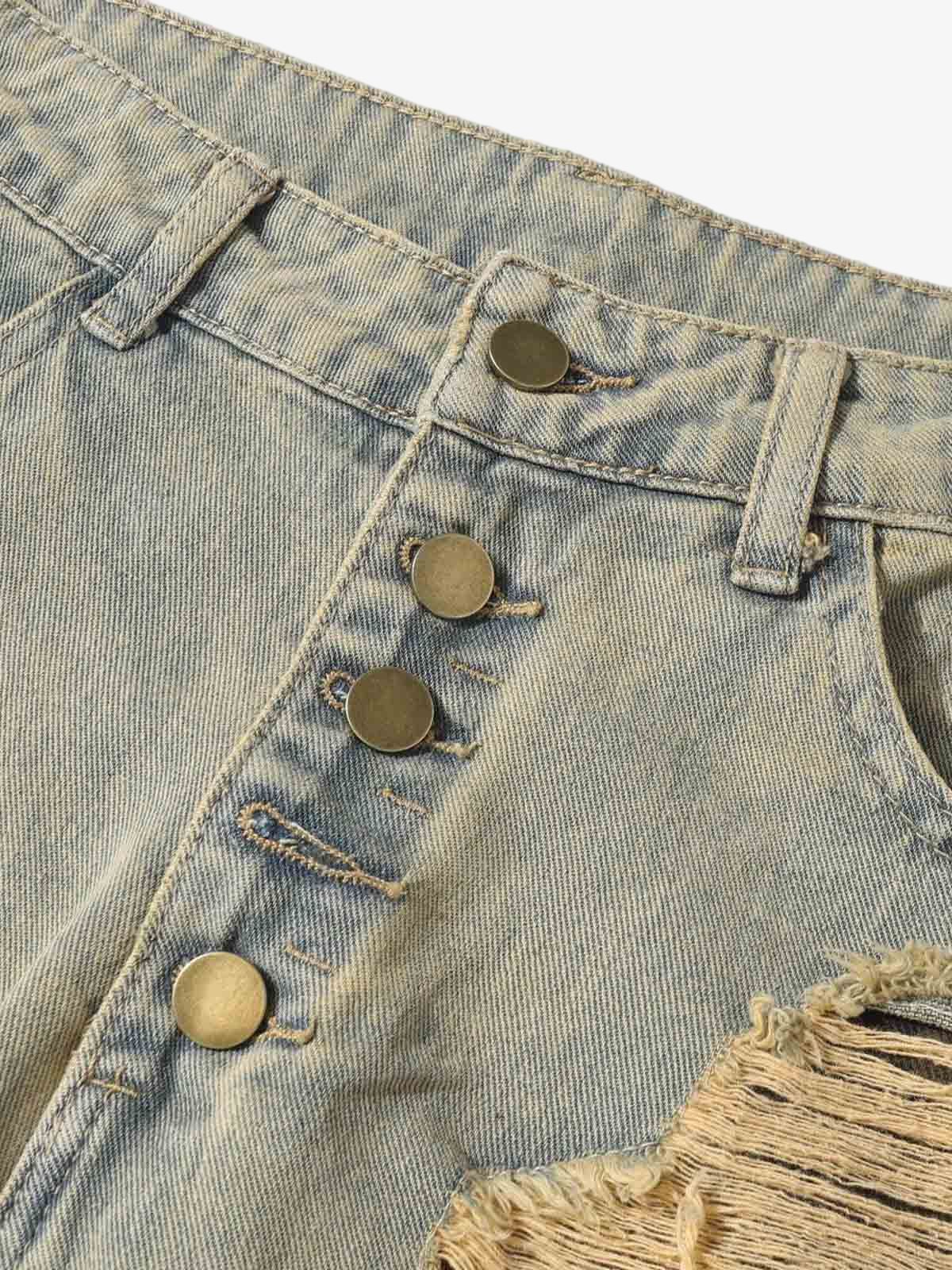 Distressed Raw Edge Patch Jeans