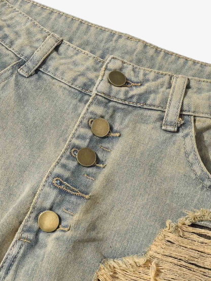 Distressed Raw Edge Patch Jeans