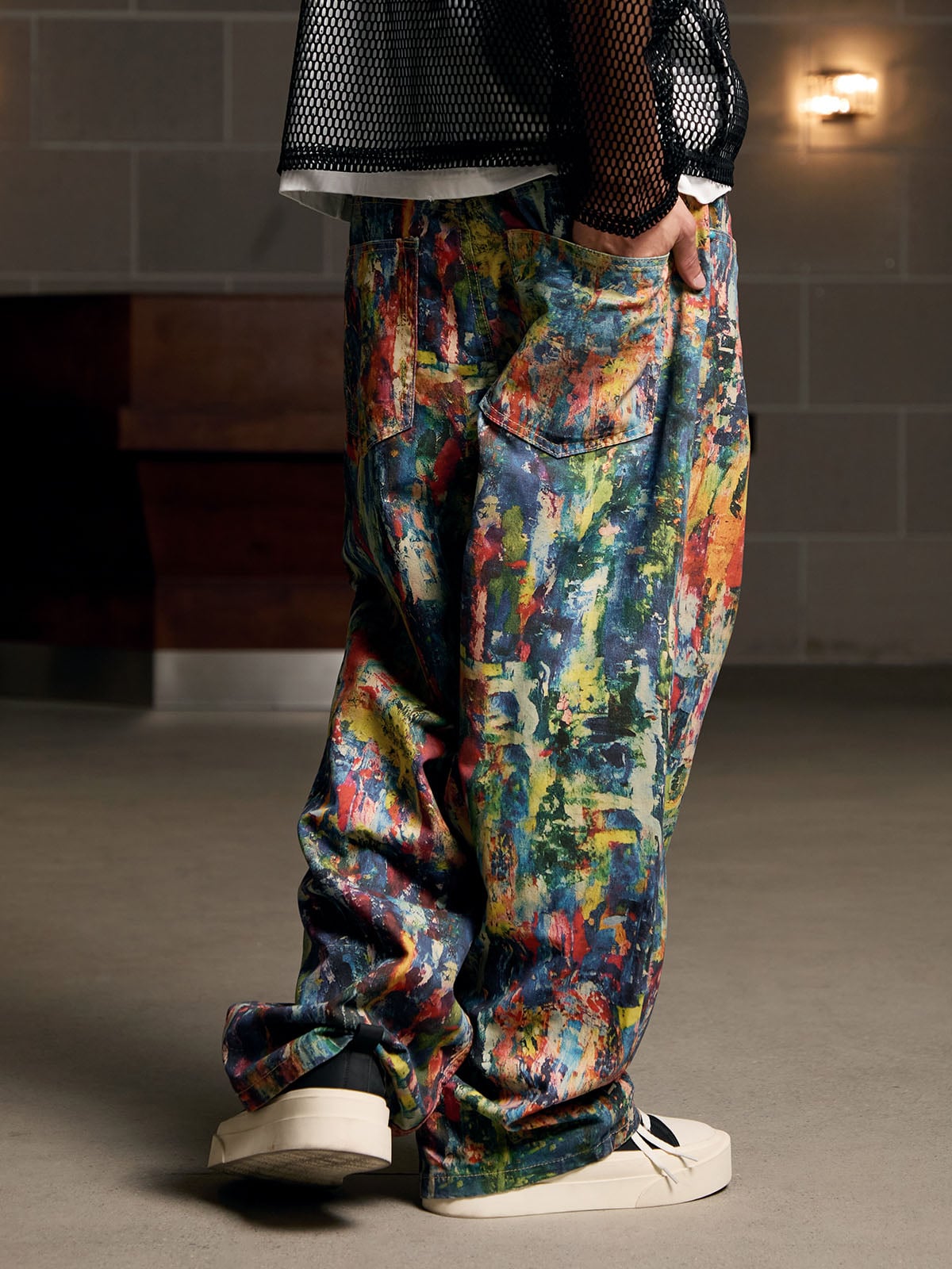 Street Oil Painting Color Straight Jeans - 2348