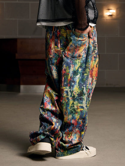 Street Oil Painting Color Straight Jeans - 2348