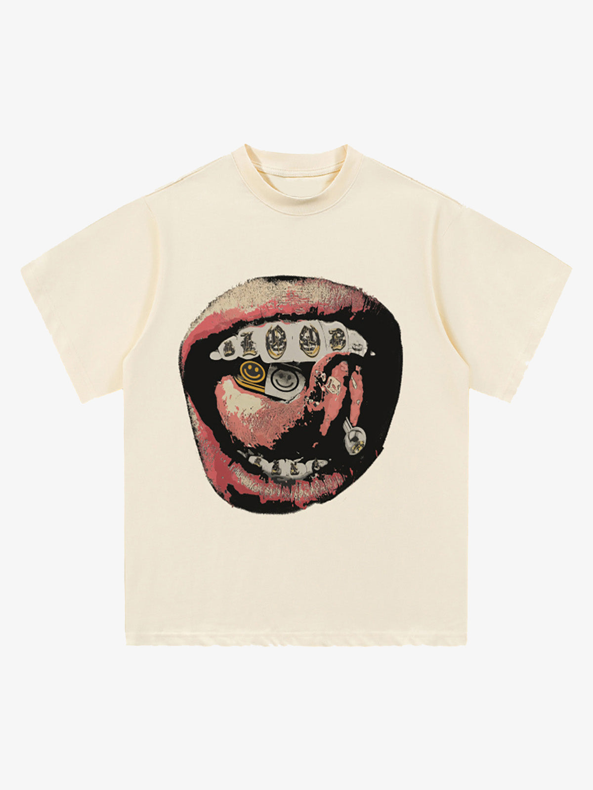 Street Retro Washed Lip Print T-shirt