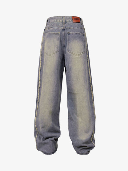 Thesupermade Washed Distressed Raw Edge Baggy Jeans - 2271