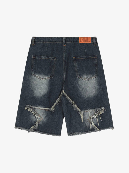 Thesupermade American Pentagram Tassel Patch Denim Shorts - 1681