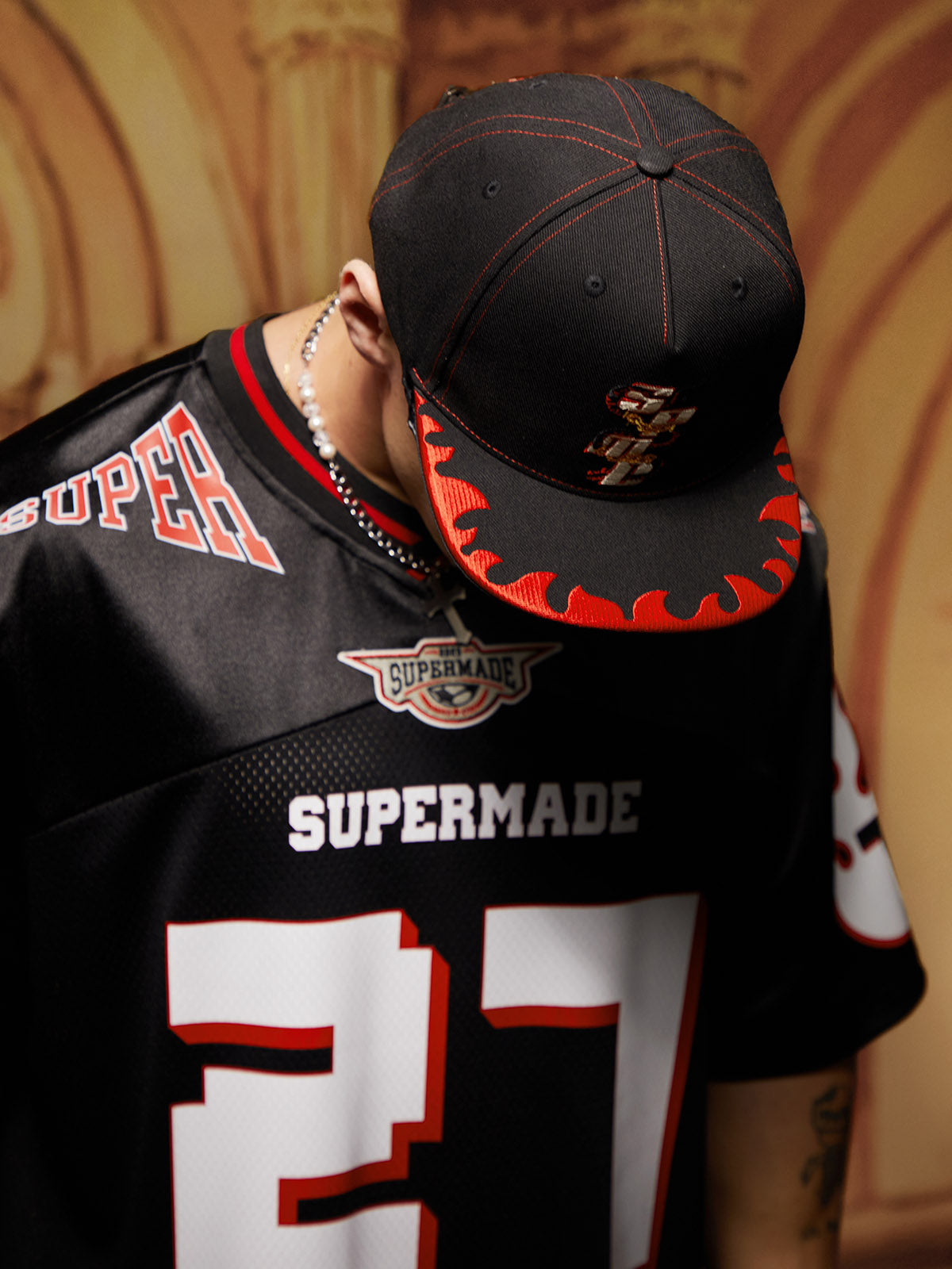 Original Flame Print Football Jersey T-Shirt