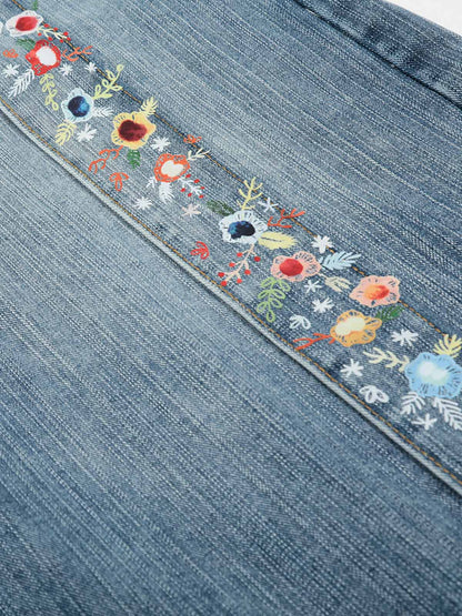 Embroidered Floral Culottes Denim Jorts