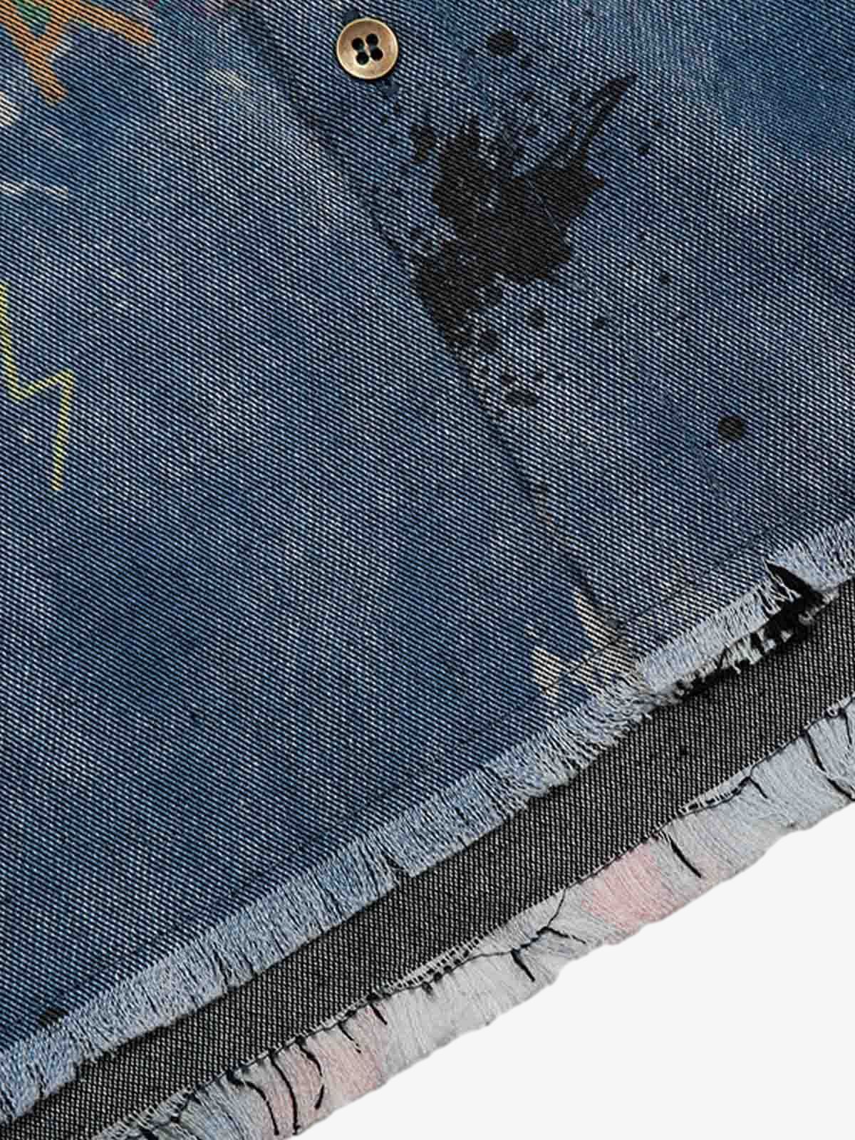 Tie-Dye Denim Graffiti Polo T-Shirt