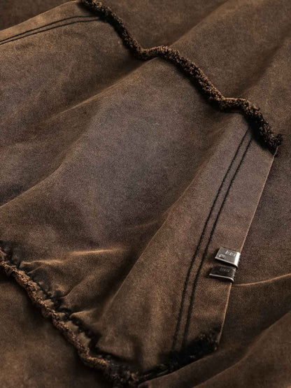 Distressed Washed Rivet Hooded Denim Sweatshirt