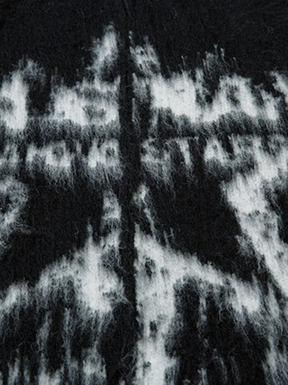 Thesupermade Star Mohair Fuzzy Hooded Zip Up Sweater