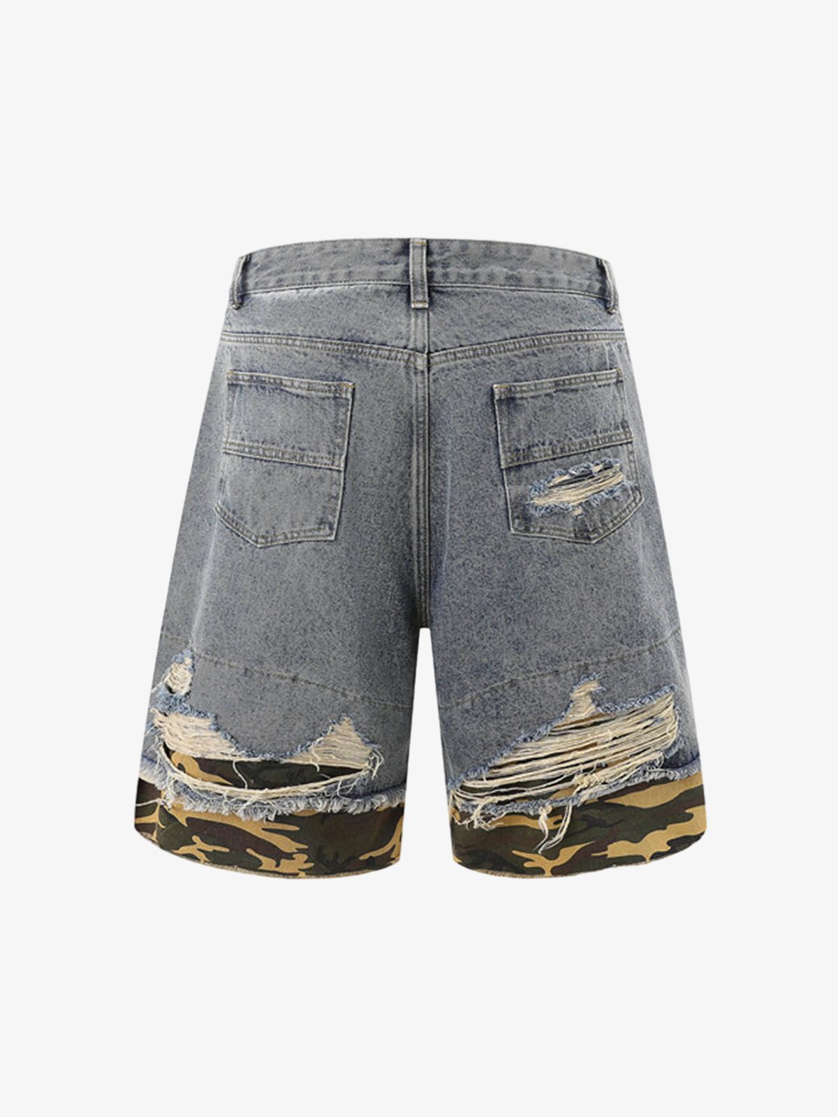 Thesupermade Patchwork Camouflage Ripped Shirt Jorts Denim Suit