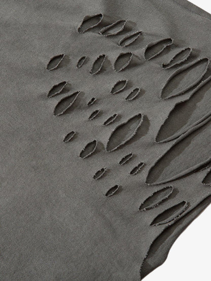 Distressed Ripped Graphic Cross Print Vest