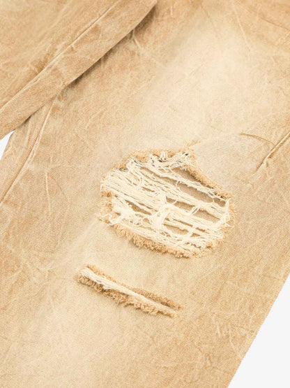 Vintage Washed Distressed Straight Jeans