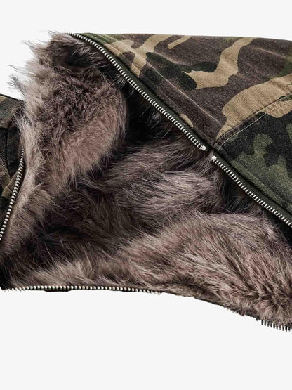 Thesupermade Camouflage Fur Collar Hooded Quilted Jacket