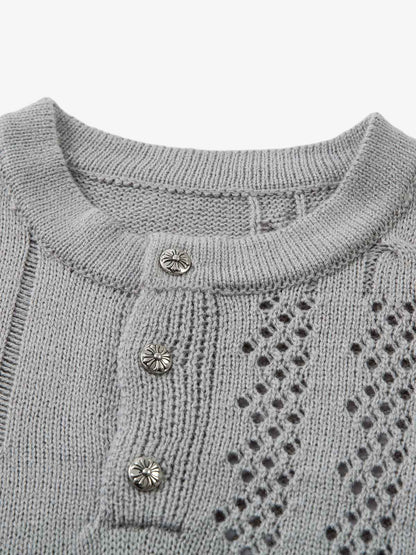 Openwork Knit Short-Sleeve Sweater