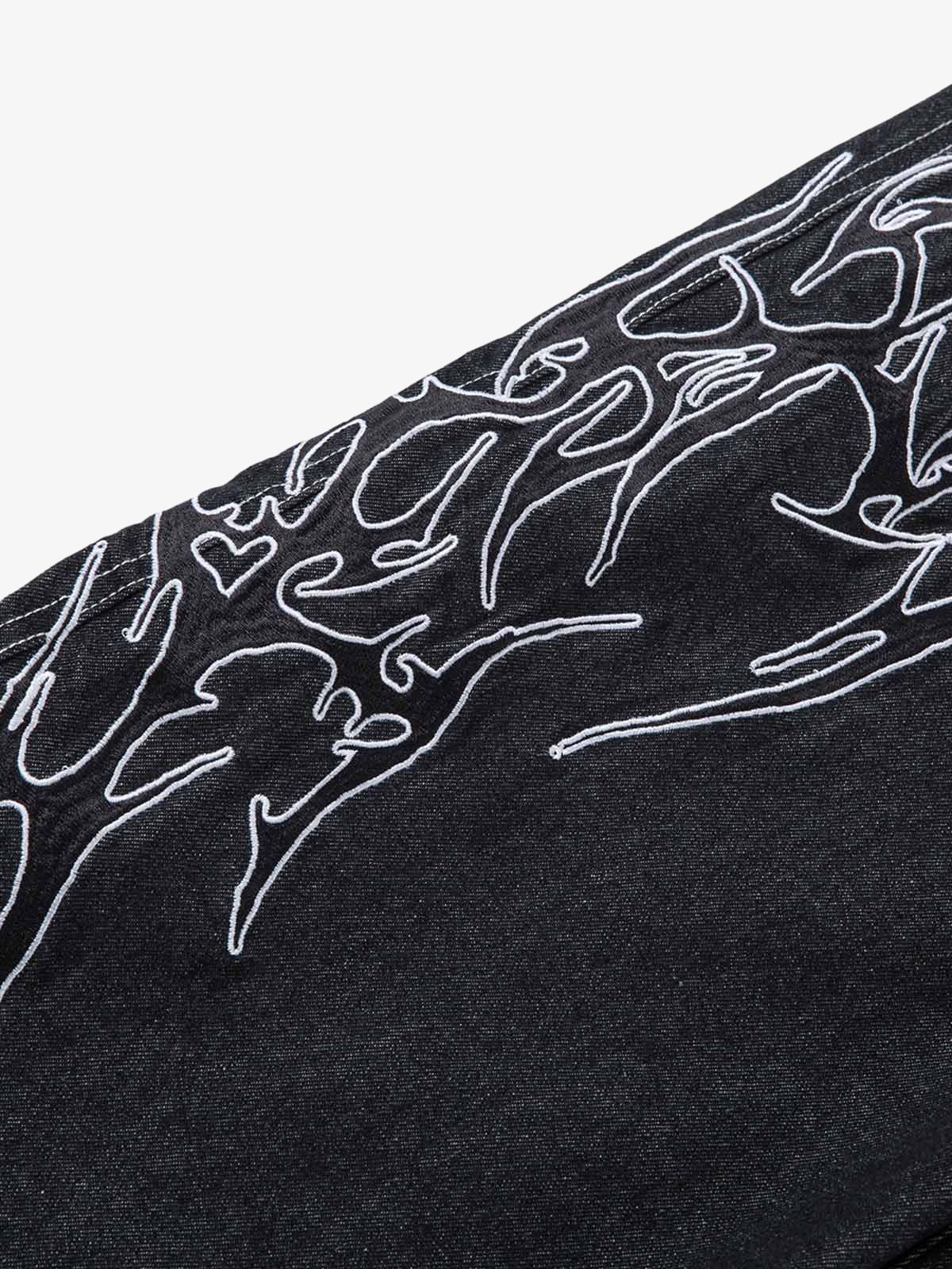 Embroidered Flame Baggy Jeans