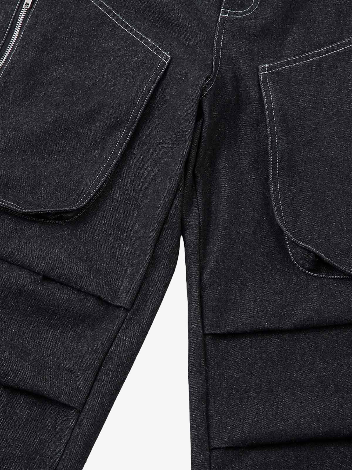 Deconstructed Split Topstitched Pleated Pocket Jeans