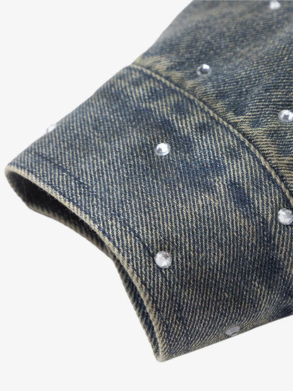 Thesupermade Hip-hop Beaded Washed Denim Jacket - 2264