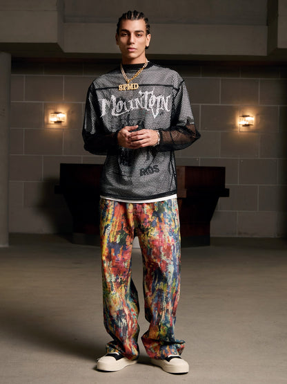 Street Oil Painting Color Straight Jeans - 2348