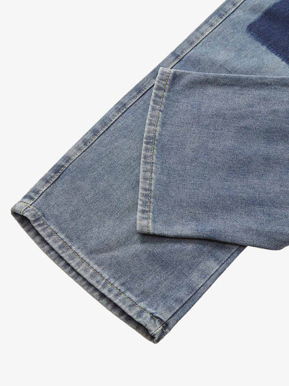 Thesupermade Drawstring Denim Patch Washed Jeans