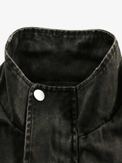 Retro Washed Distressed Multi-Pocket Work Jacket