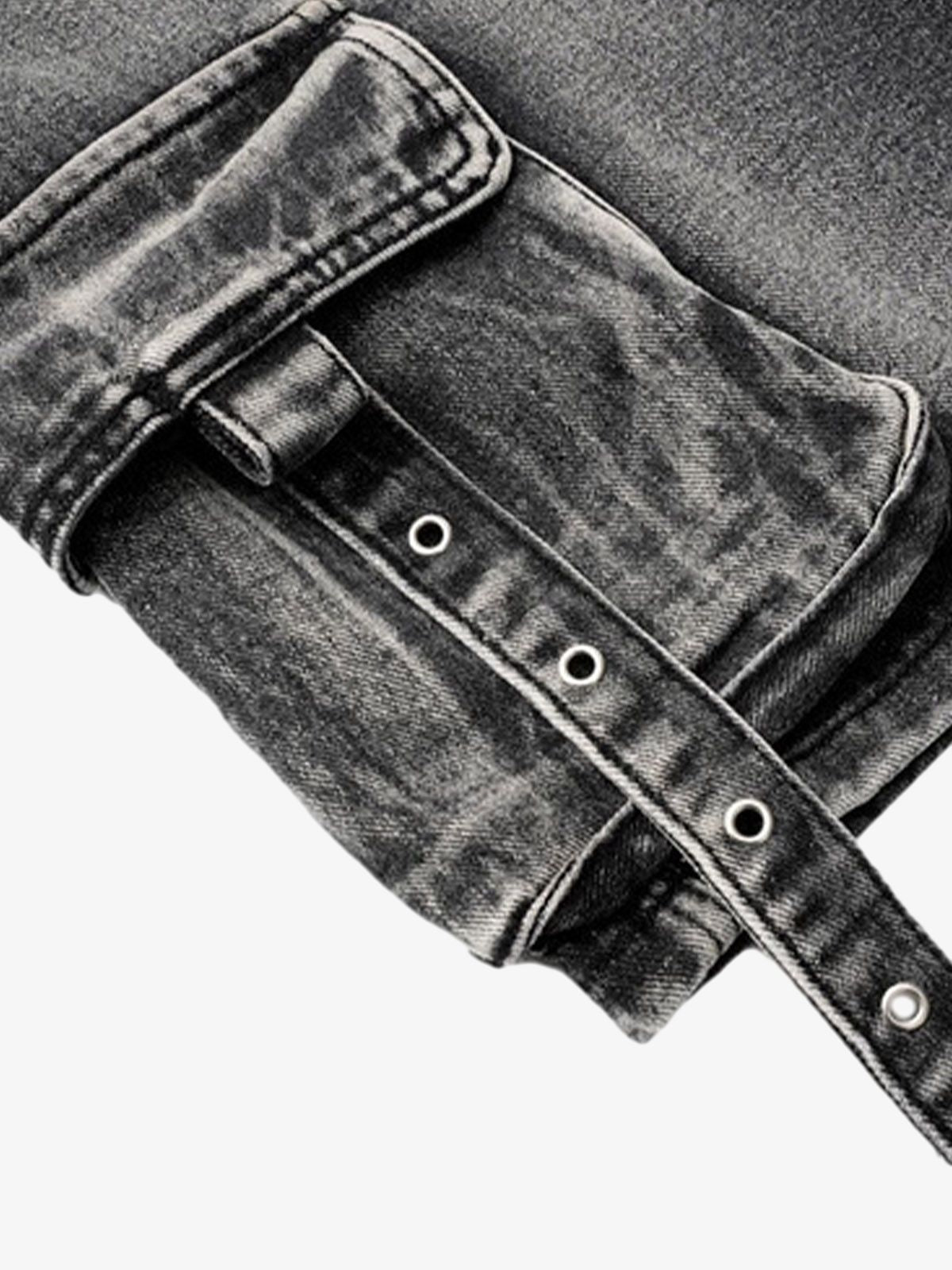 High-Waisted Multi-Pocket Denim Cargo Shorts