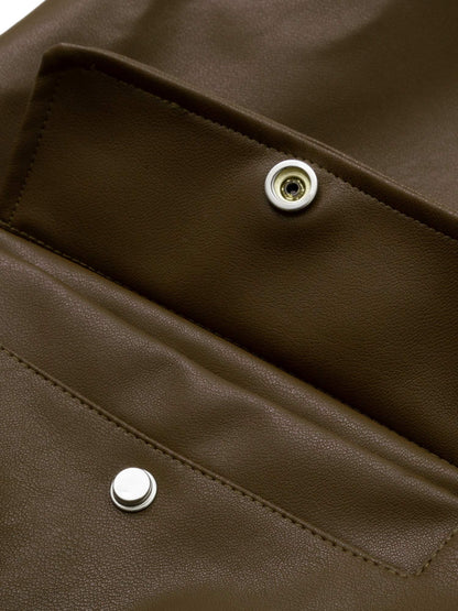 Thesupermade Lettering Embroidered Leather Bomber Jacket