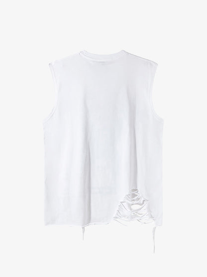 Asymmetric Distressed Graffiti Chain Vest