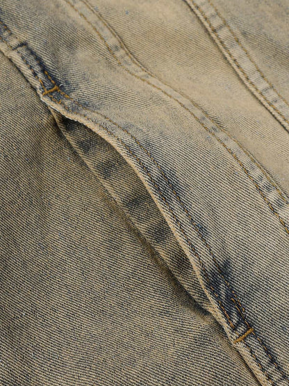 Washed Vintage Letter Print Denim Jacket