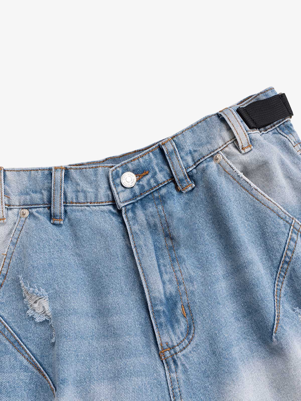 Ripped Washed Tassel Cargo Denim Shorts