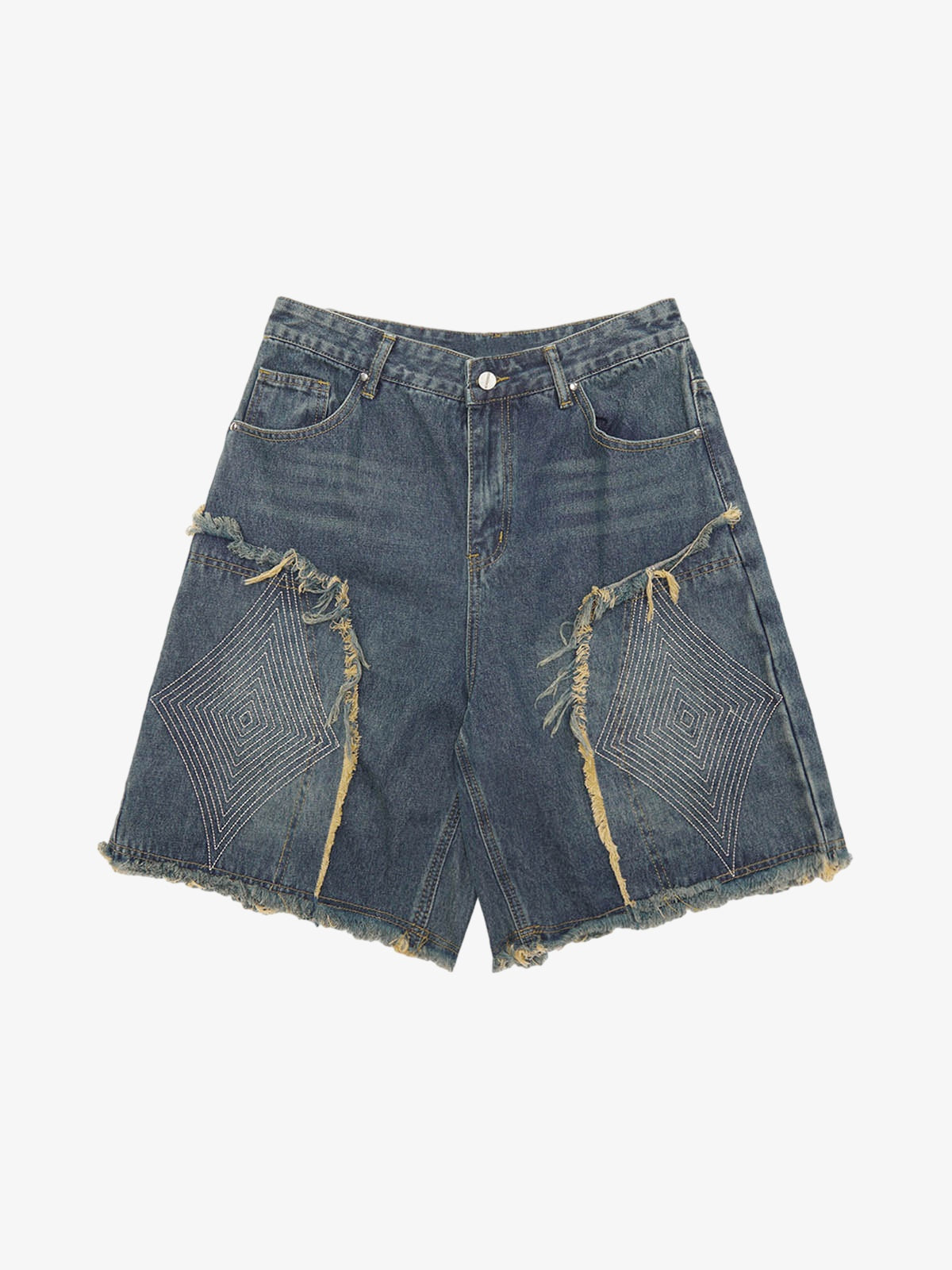 Thesupermade Retro Stitching Diamonds Embroidery Shorts