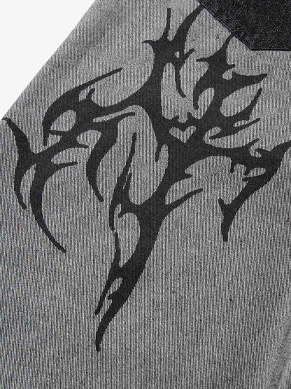 Tribal Flame Print Baggy Jeans