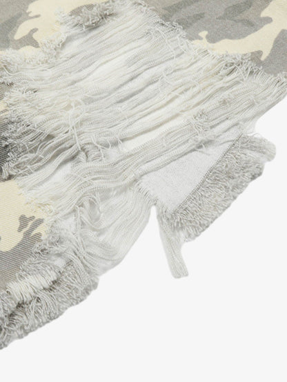 Ripped Applique Embroidered Camouflage Jorts