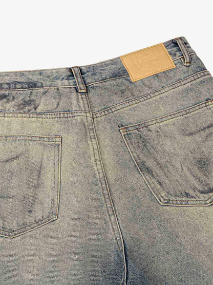 Thesupermade Distressed Washed Ink Splashed Straight Jeans