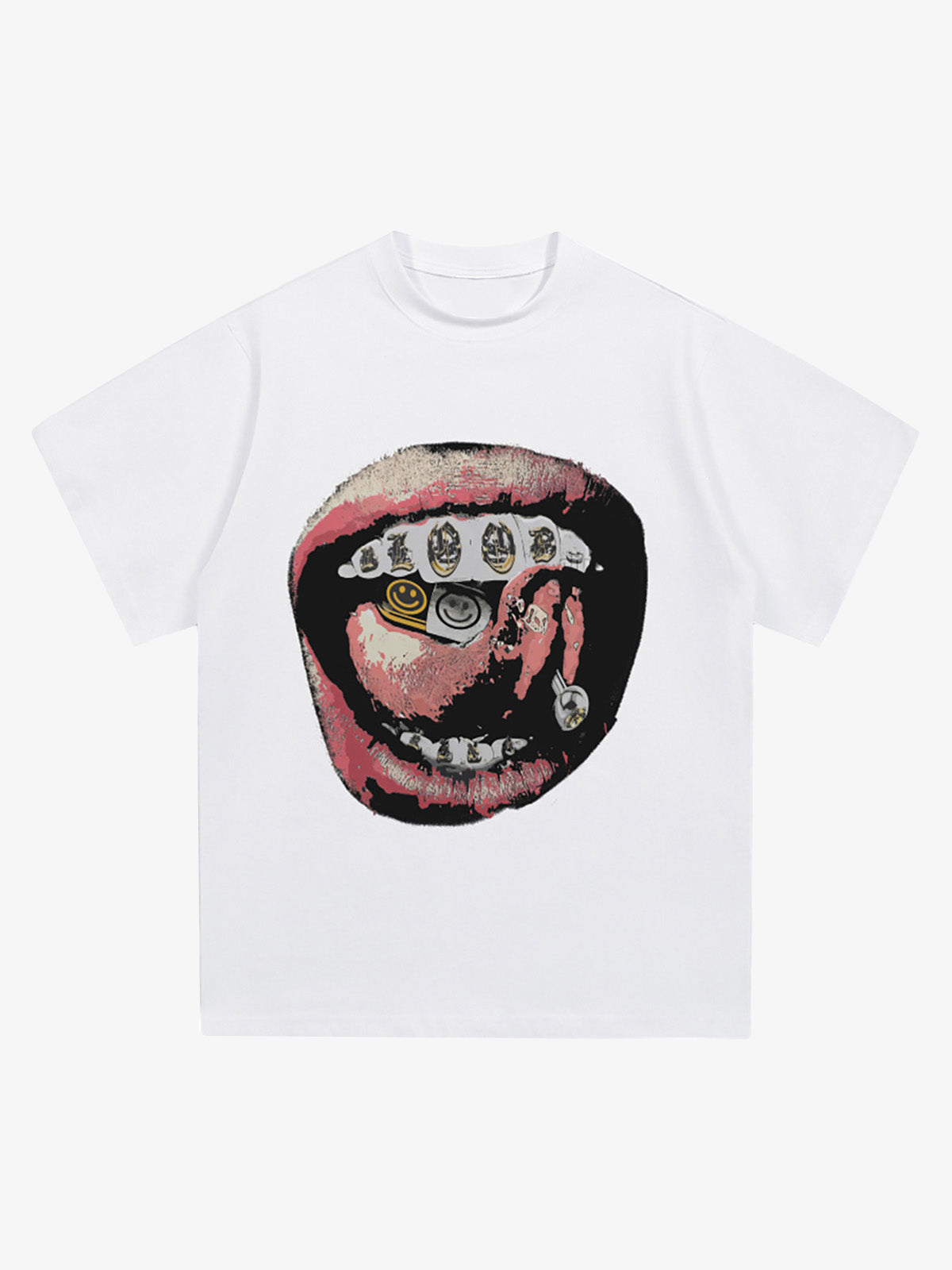 Street Retro Washed Lip Print T-shirt