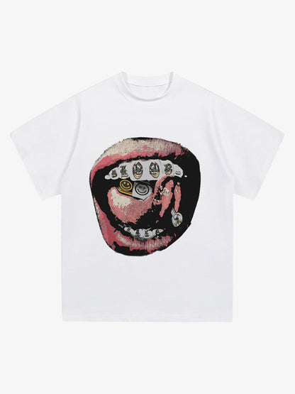 Street Retro Washed Lip Print T-shirt