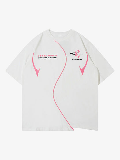 Thesupermade High Street Motorcycle Print Asymmetric T-shirt