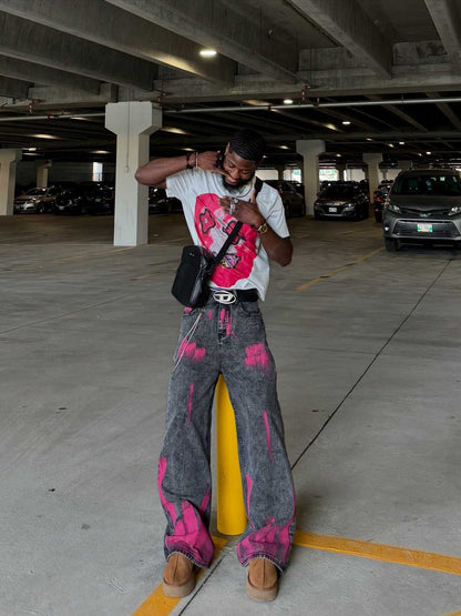 Thesupermade Graffiti Distressed Washed Baggy Jeans - 1886