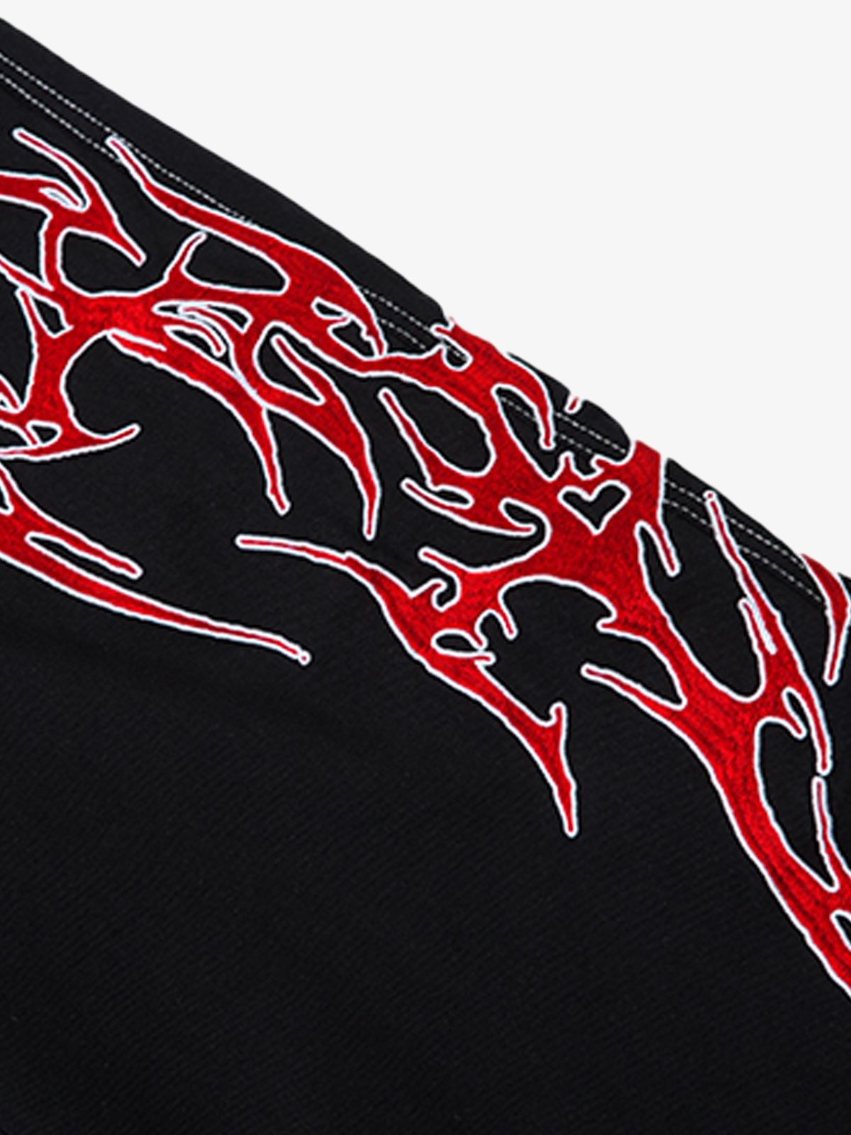 Contrast Flame Embroidered Baggy Jeans - 2364