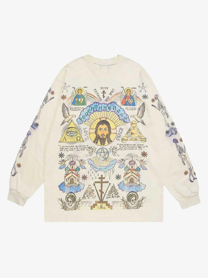 Thesupermade American High Street Graffiti Long Sleeve T-Shirt