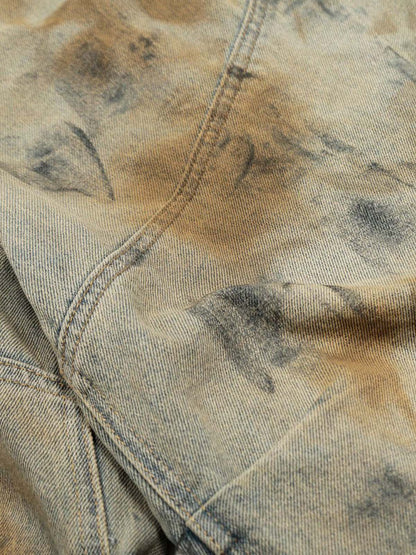 Distressed Tie-Dye Denim Shorts