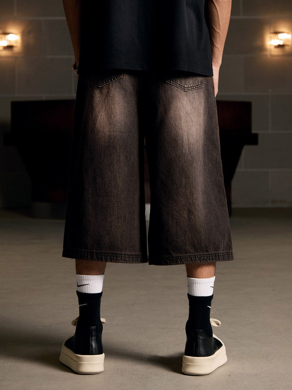 Distressed Washed Denim Cropped Jorts - 2399