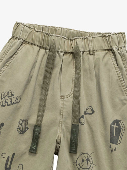 Graphic Print Drawstring Shorts