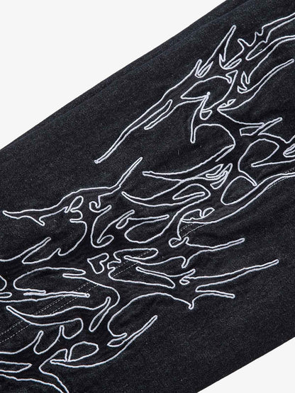 Embroidered Flame Baggy Jeans