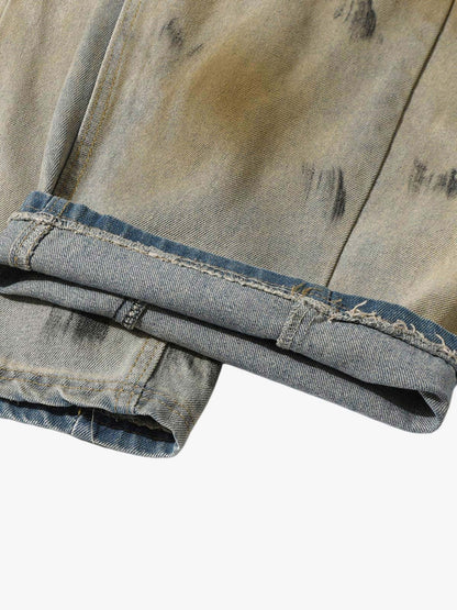 Washed Graffiti Spray Paint Barrel Jeans
